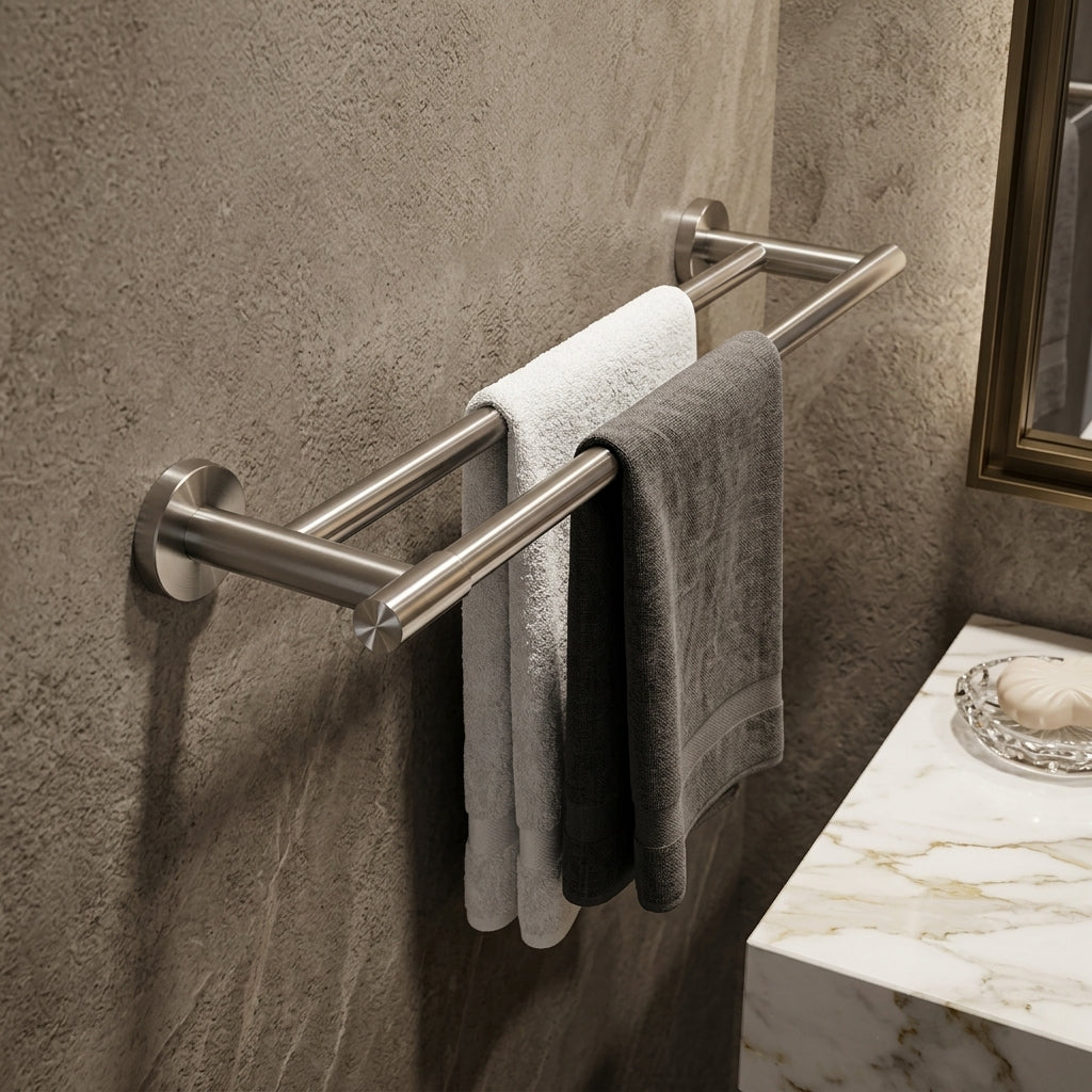 KIngroom Stainless Steel Double Towel Bar | Rust Free SUS304, Rounded with Matte Finish | Kingoom 5448