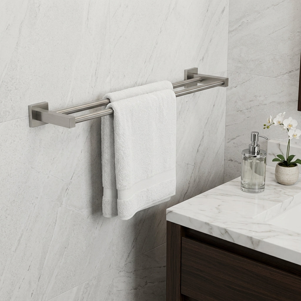 Kingroom Stainless Steel Double Towel Bar | Rust Free SUS304, Heavy, Rectangular | 8248