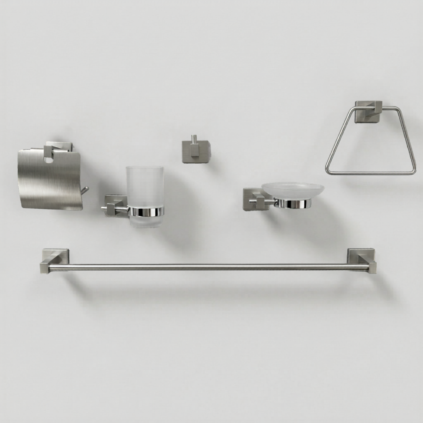 Kingroom Stainless Steel Bathroom Set 6-Piece | Rust-Free SUS304 Brushed Finish Modern Design | 8206