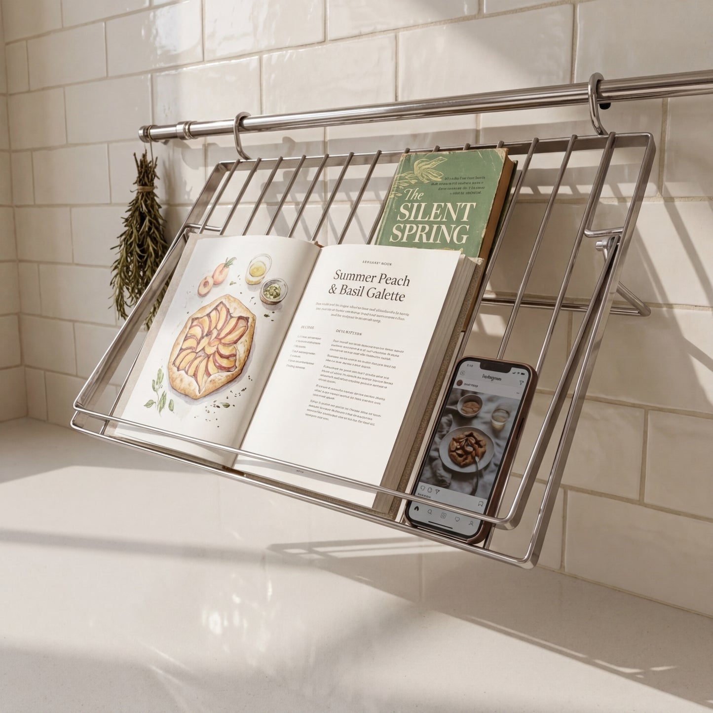 Wellmax Wall Mounted Recipe Book, iPad & Phone Rack | Kitchen Backsplash Accessory | CWJ223B