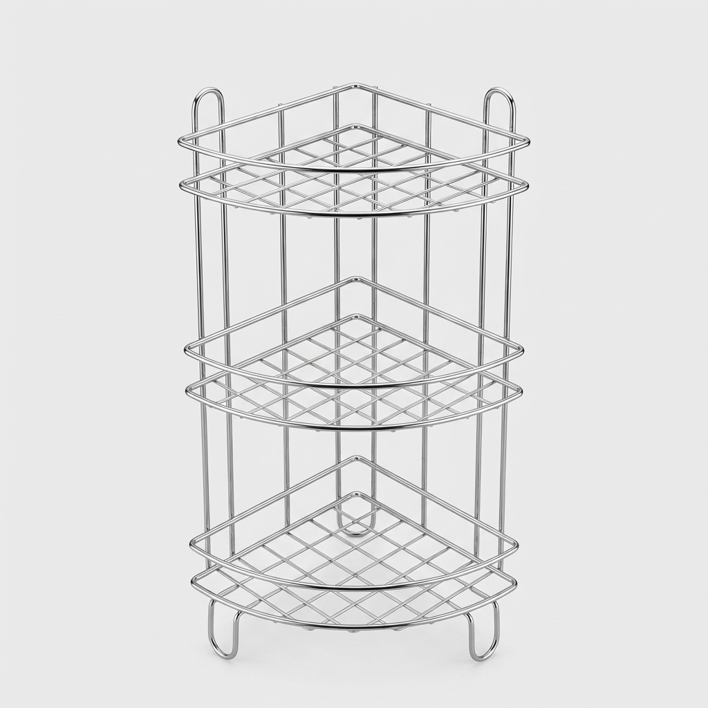 Wellmax Corner Vegetable & Fruit Rack | 3-Tier Stainless Steel Kitchen Vegetable Stand |