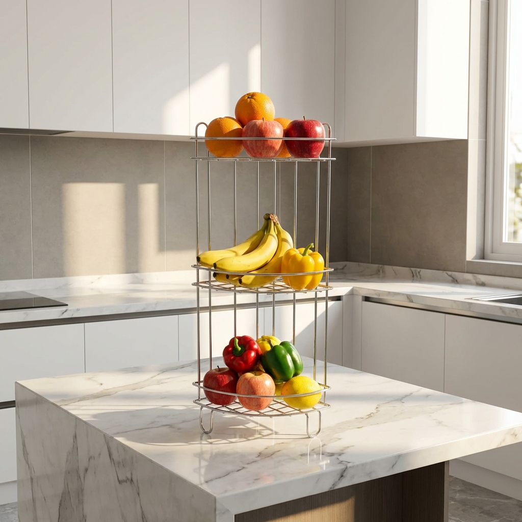 Wellmax Corner Vegetable & Fruit Rack | 3-Tier Stainless Steel Kitchen Vegetable Stand |
